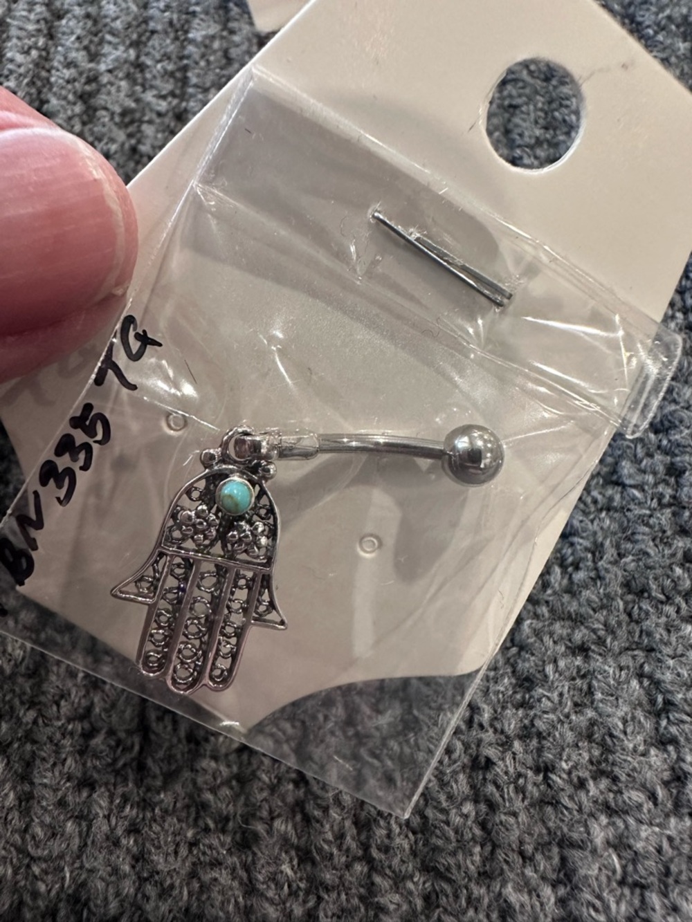 Sterling-Style Hamsa Belly Ring with Turquoise Accent